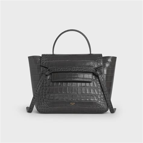 CELINE Calfskin Crocodile Embossed Small Belt Bag Black 